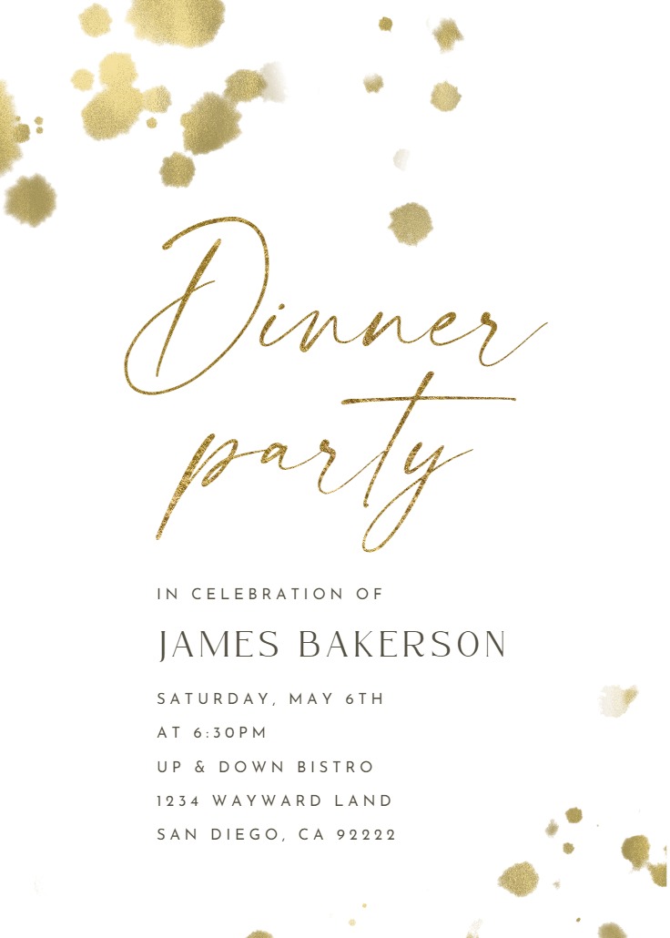 Golden paint spray - Dinner Party Invitation Template (Free ...