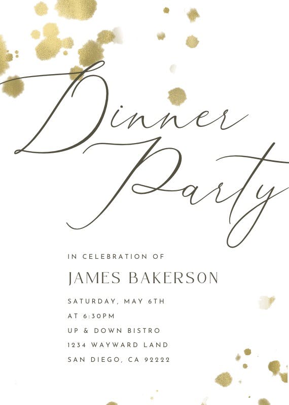 Golden paint spray - dinner party invitation