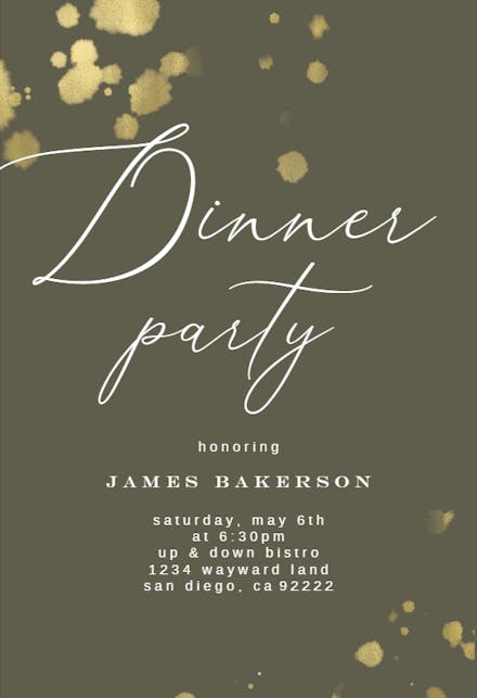 Golden Paint Spray - Dinner Party Invitation Template (Free ...