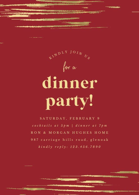 Golden strokes -  invitación para fiesta con cena