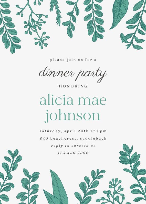 Graceful greenery - dinner party invitation