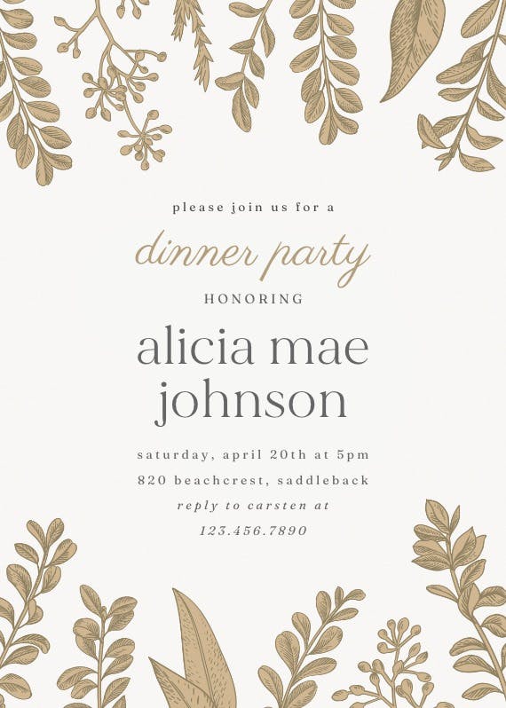 Graceful greenery - dinner party invitation