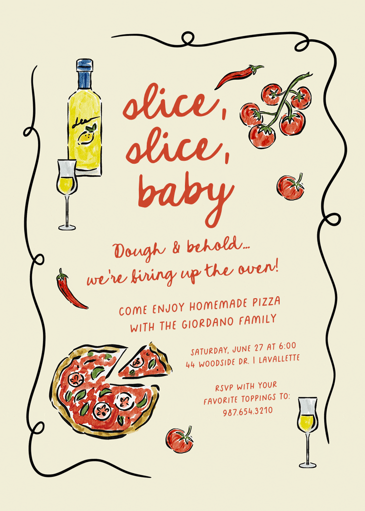 Hand-drawn pie - invitación para fiesta con cena