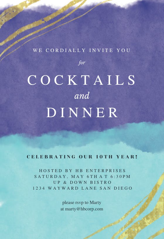 Happy color strokes -  invitación para fiesta con cena