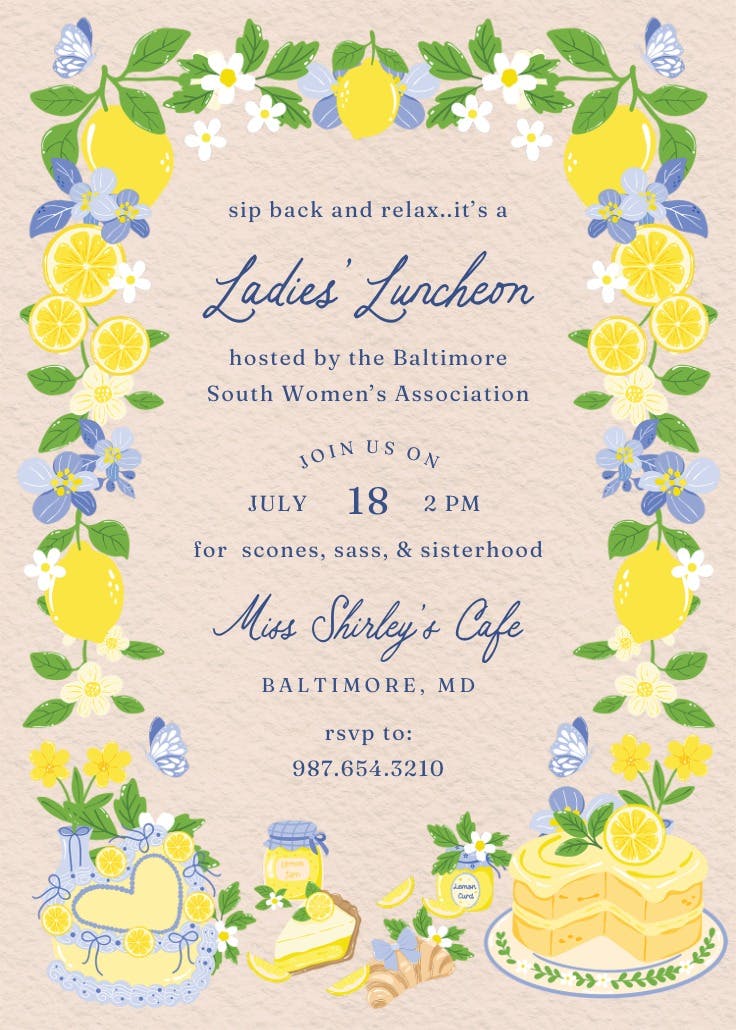 Lemons, ladies! - invitación para fiesta con cena