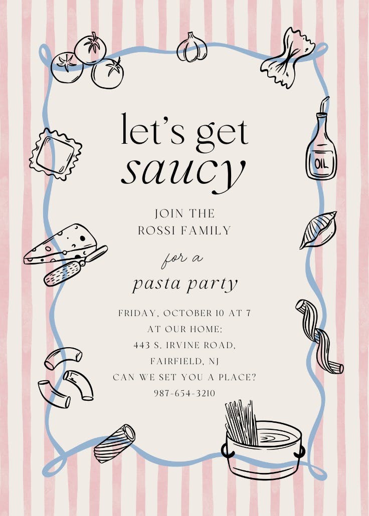 Mangia mangia - invitación para fiesta con cena