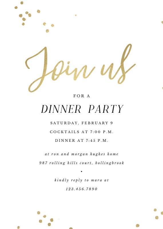 Minimal confetti - Dinner Party Invitation Template (Free) | Greetings ...