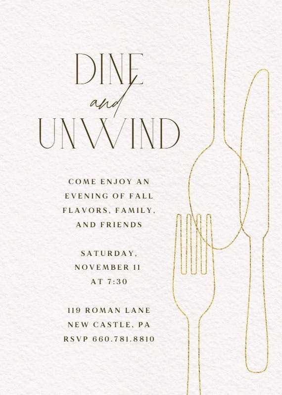 Minimalist cutlery -  invitación para fiesta con cena