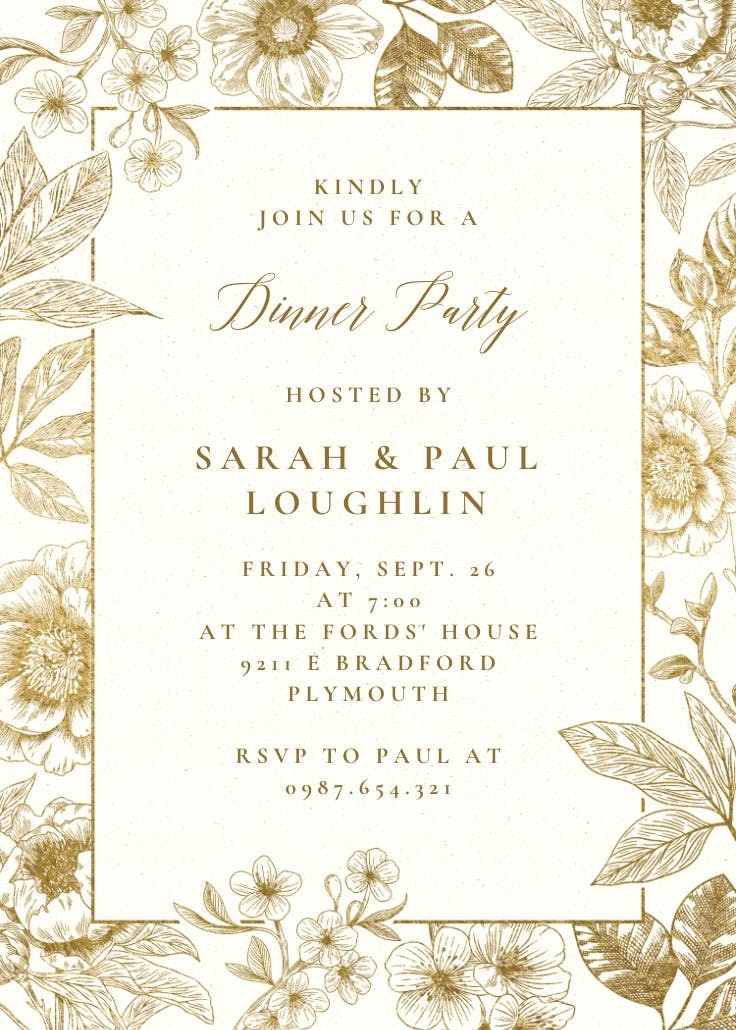 Navy blooms - invitación para fiesta con cena