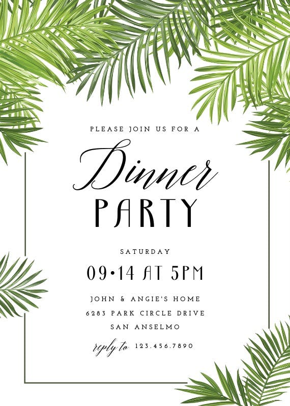 Palm leaves -  invitación para fiesta con cena