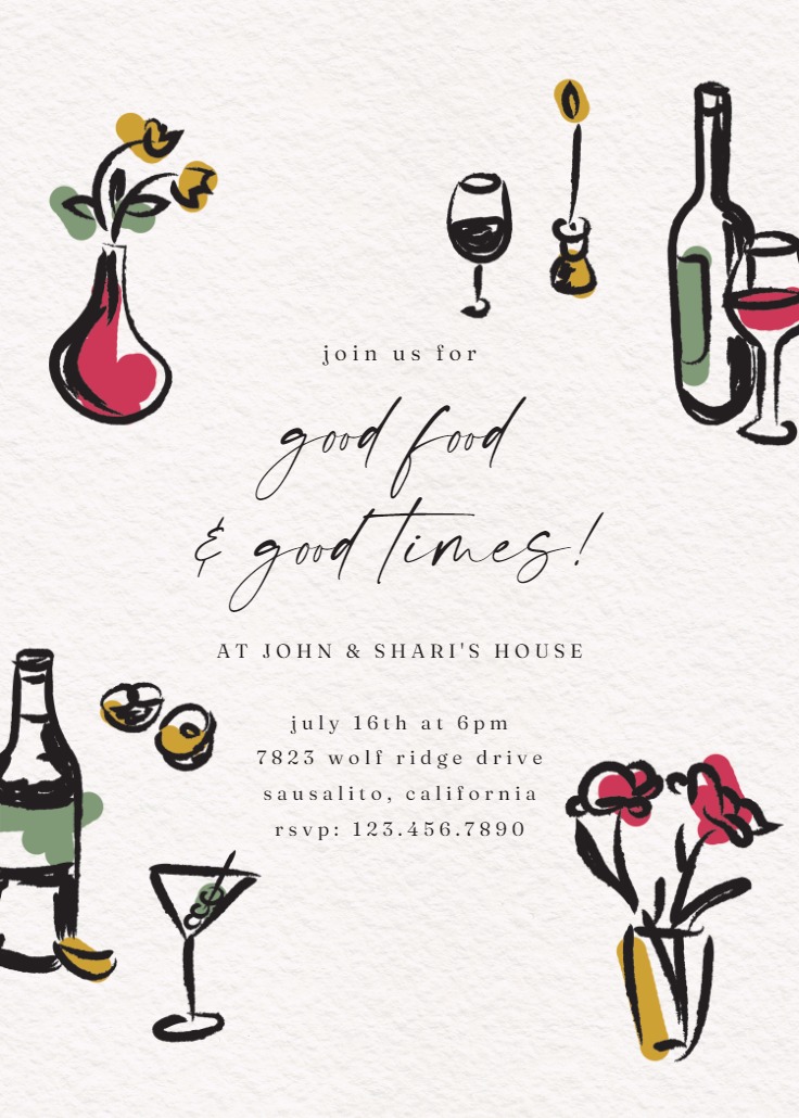 Pen and ink - Dinner Party Invitation Template (Free) | Greetings Island