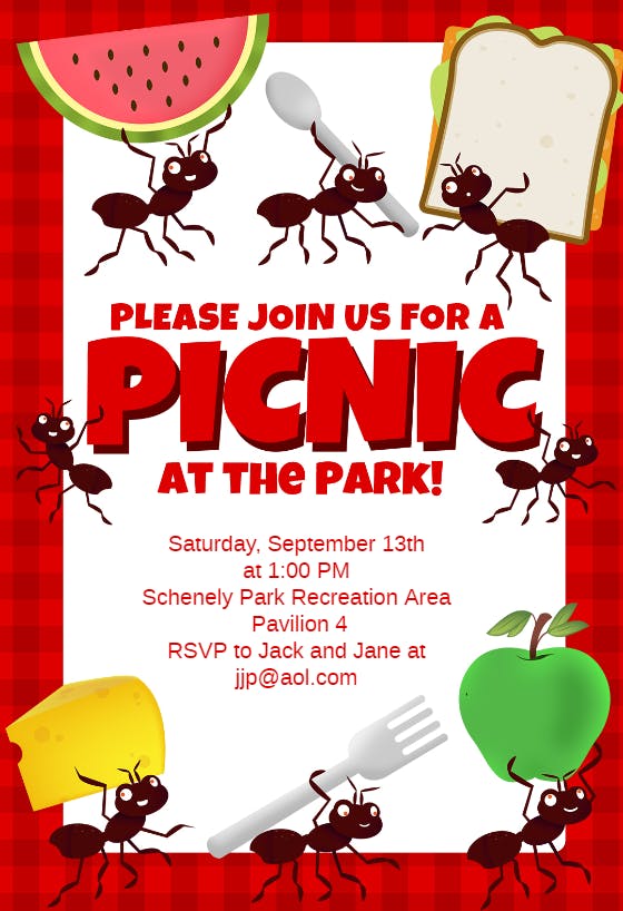Picnic party - pool party invitation