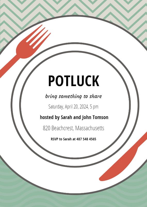 Potluck plate -  invitación de comida de traje