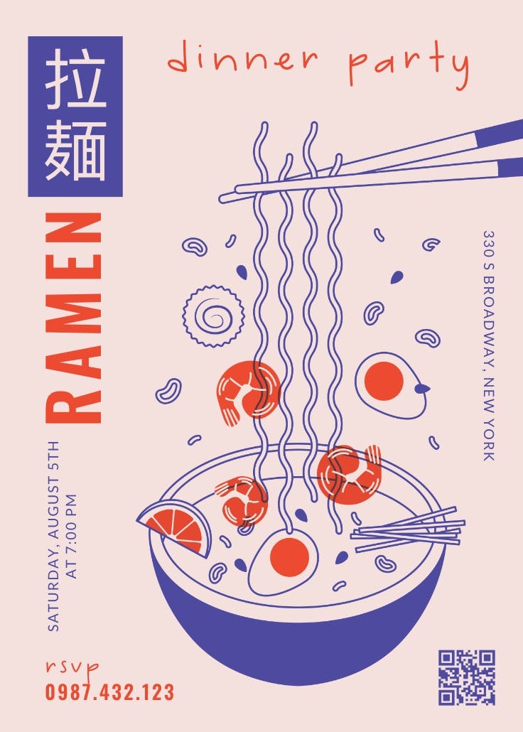 Ramen bar - dinner party invitation