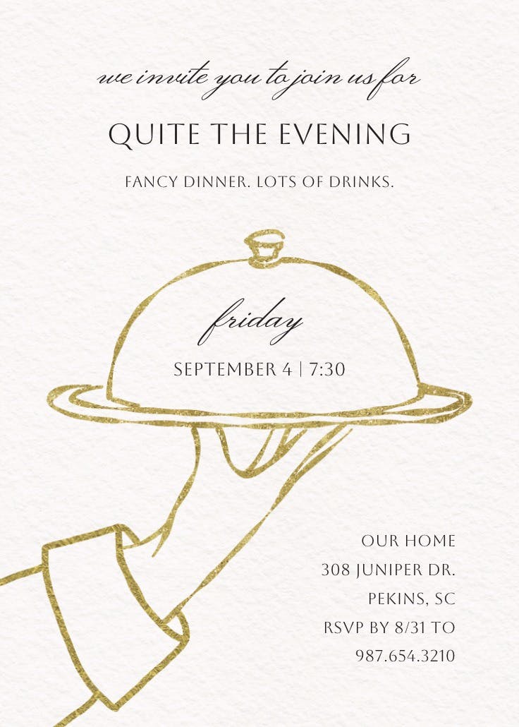 Silver platter - dinner party invitation