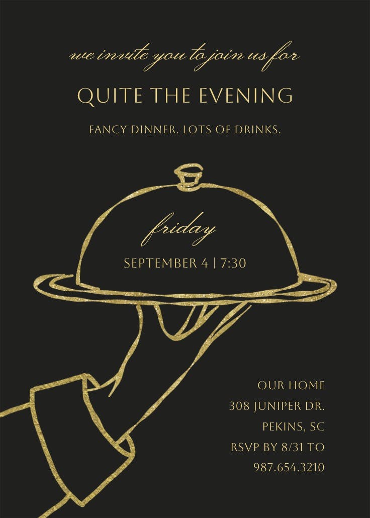 Silver platter - dinner party invitation