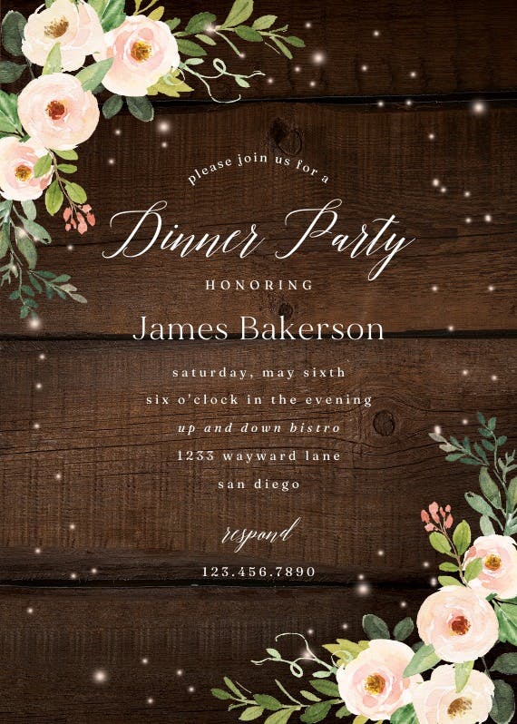 Sparkling rustic floral - dinner party invitation