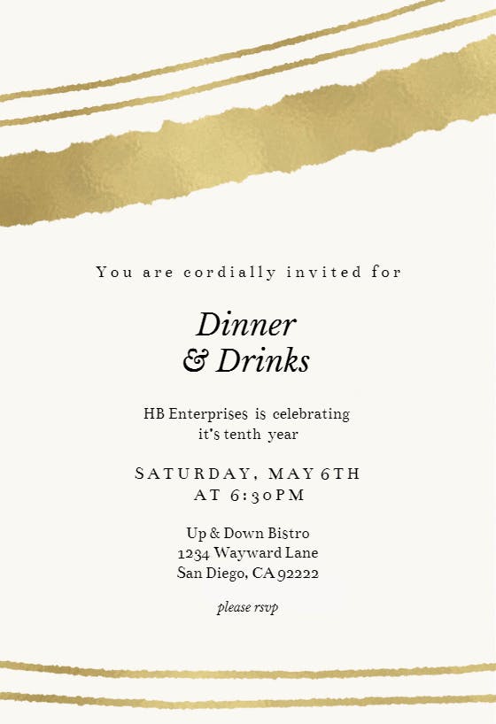 Sprayed lines -  invitación para fiesta con cena