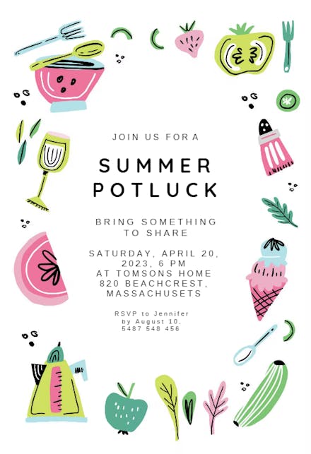 Summer Potluck Potluck Invitation Free Greetings Island