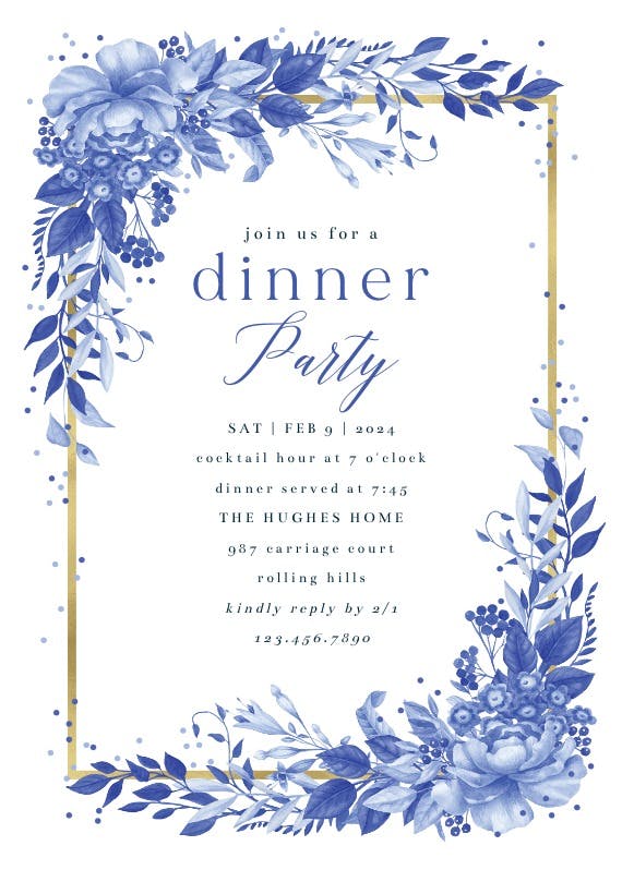 Surreal indigo bouquet - dinner party invitation