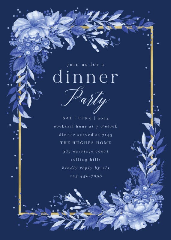 Surreal indigo bouquet - dinner party invitation