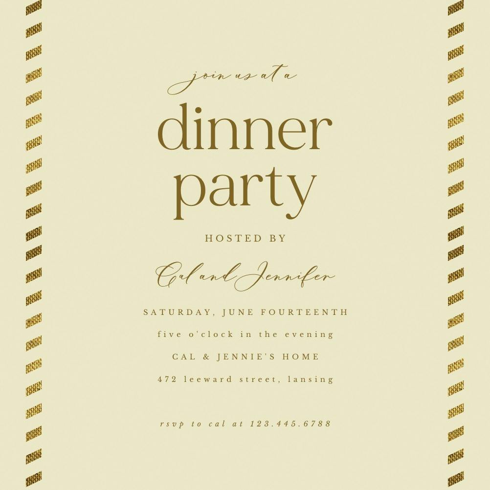 Ticking trim - dinner party invitation