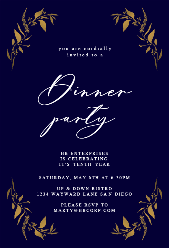 Tiny Gold Botanical - Dinner Party Invitation Template 