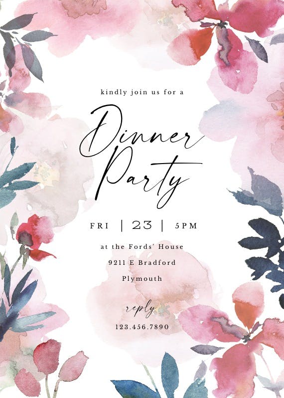 Transparent flowers -  invitación para fiesta con cena