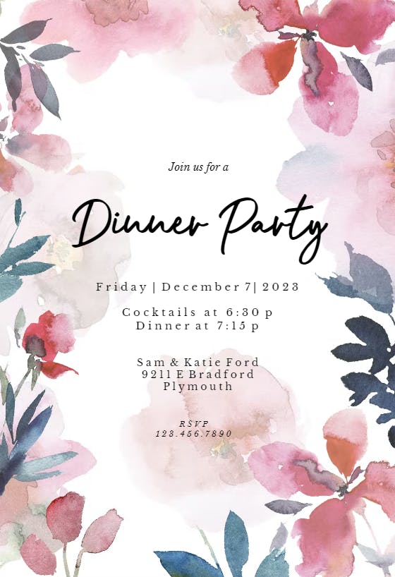 Transparent Flowers - Dinner Party Invitation Template | Greetings Island