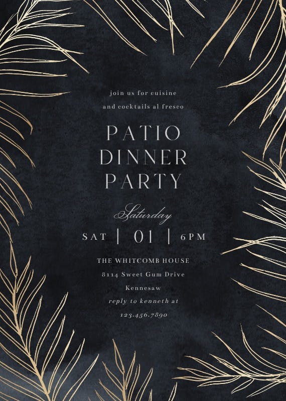 Tropical gold palms - dinner party invitation