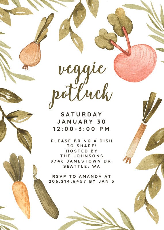 Veggie potluck -  invitación de comida de traje