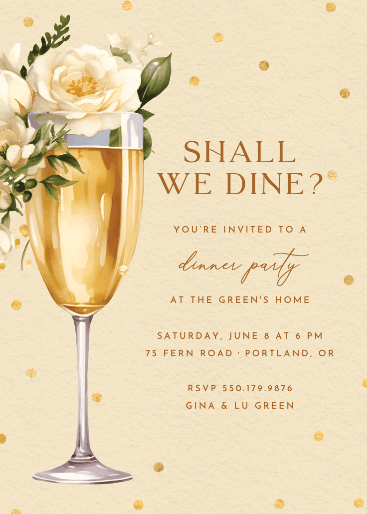 Watercolor toast - invitación para fiesta con cena