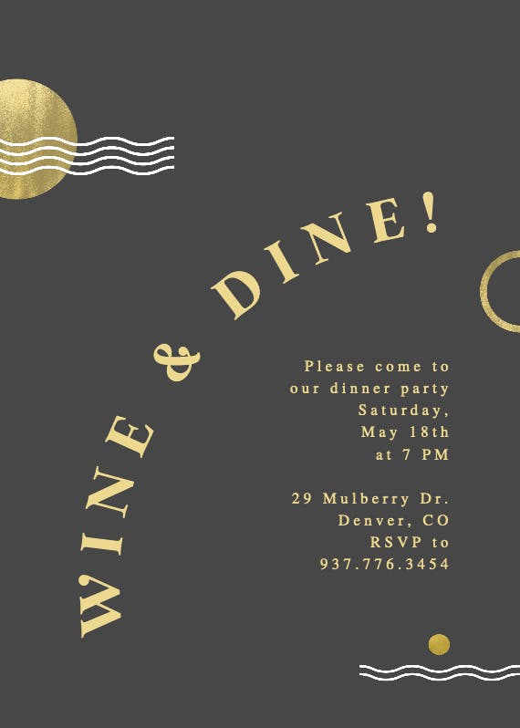 Wine & dine - invitación para fiesta con cena