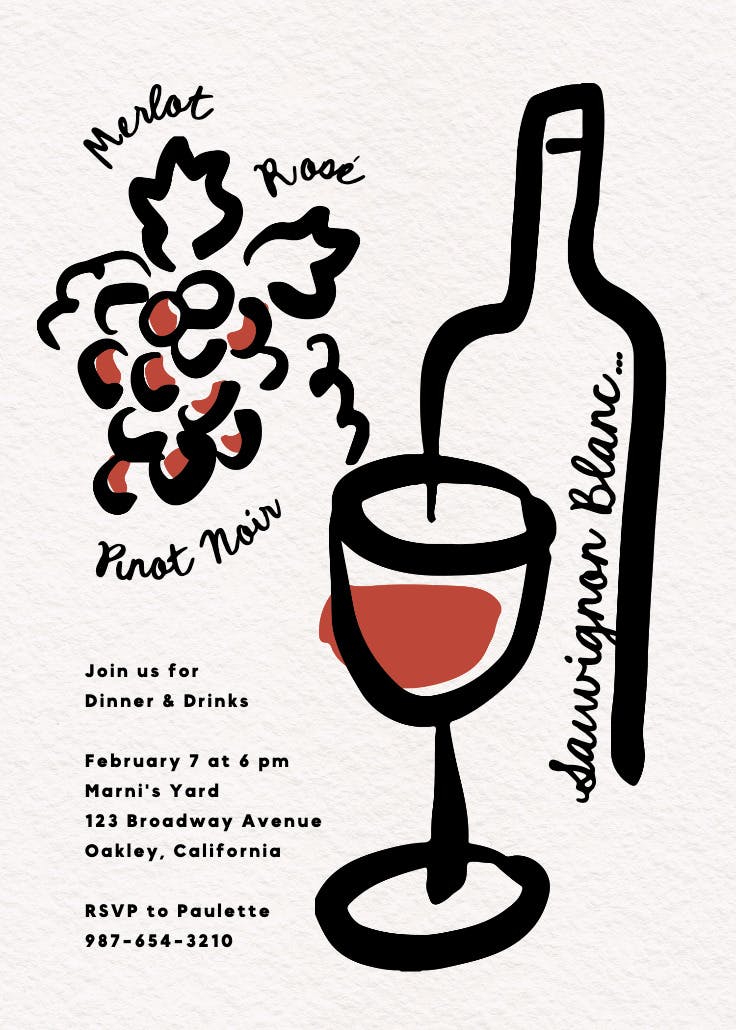 Wine & ink - invitación para fiesta con cena