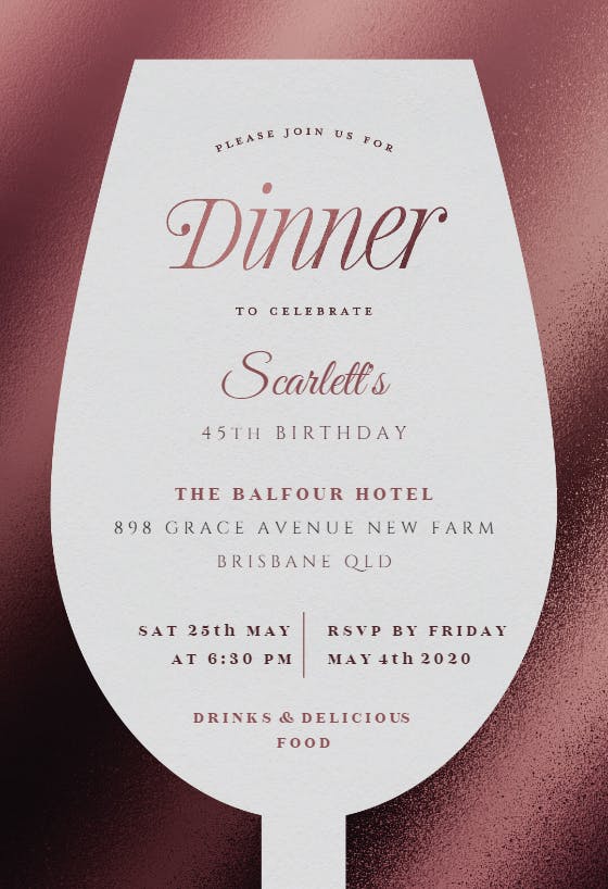 Wine glass - dinner party invitation