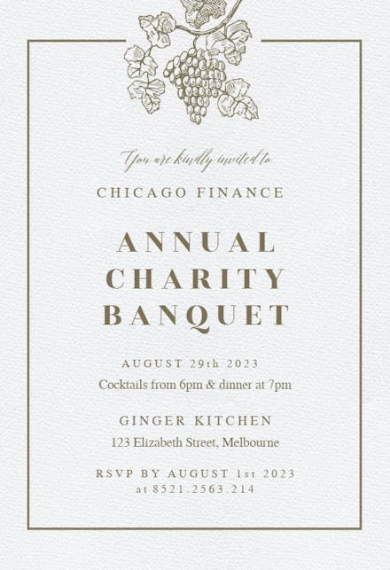 Wine Grapes - Invitación Para Fiesta Con Cena