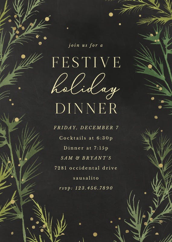 Winter greenery - dinner party invitation