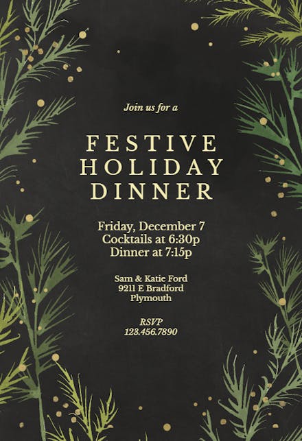 Winter greenery - Invitación Para Fiesta Con Cena