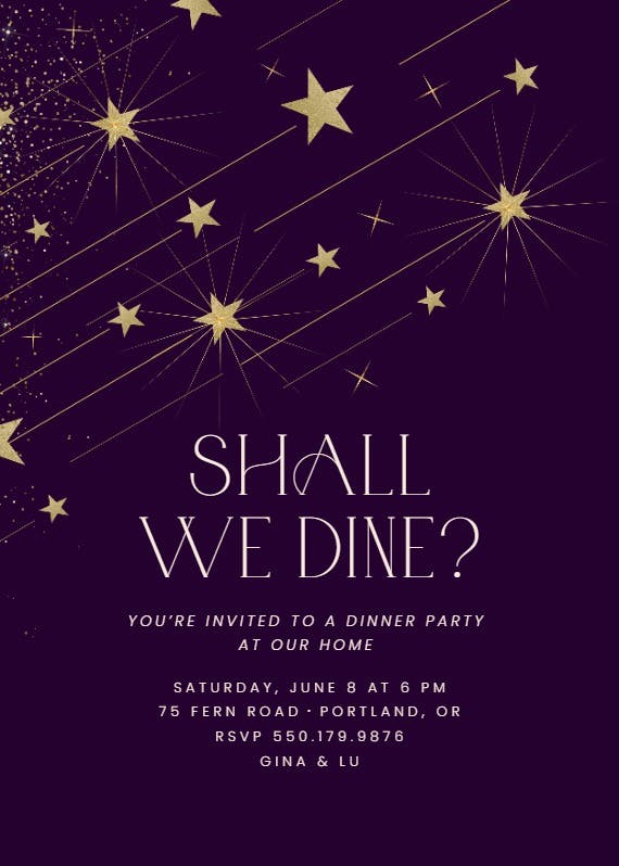 Wonderstruck stars - invitación para fiesta con cena