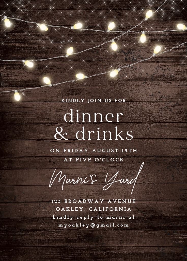 Wood and string lights - Dinner Party Invitation Template | Greetings ...