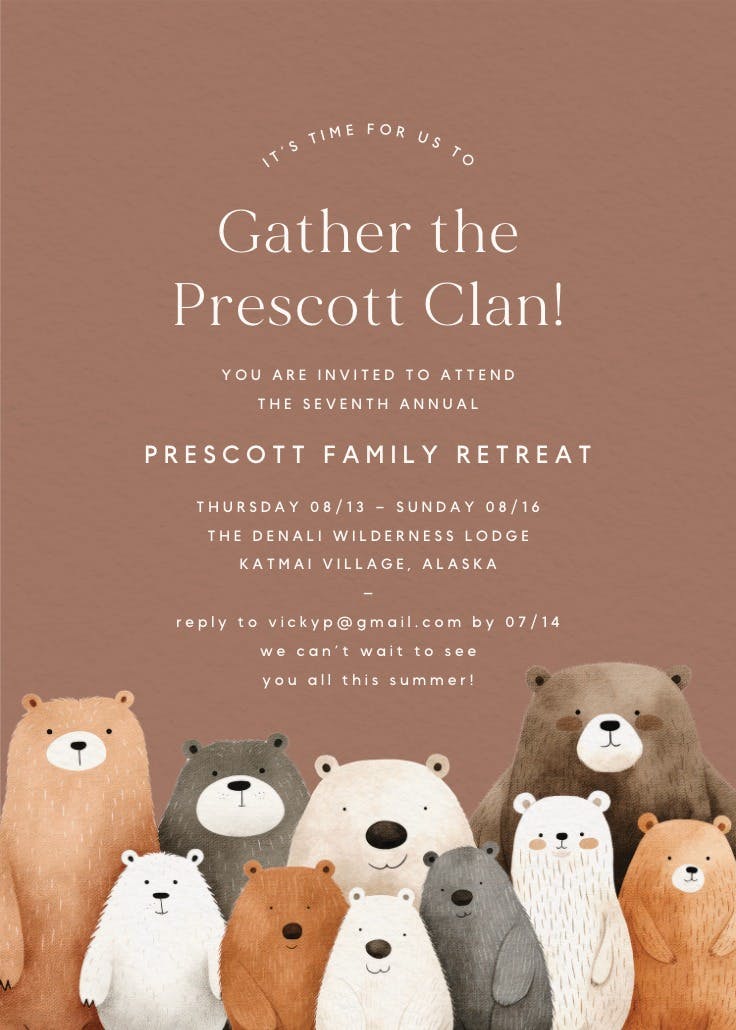 Bear family - invitación para reunión familiar