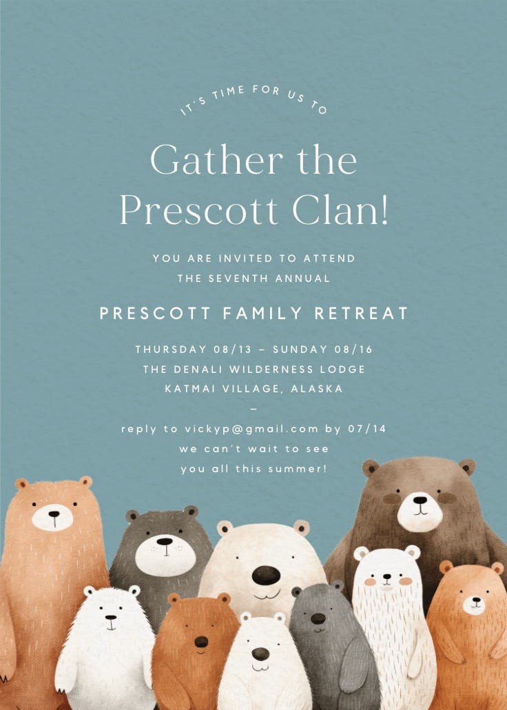 Bear family - invitación para reunión familiar
