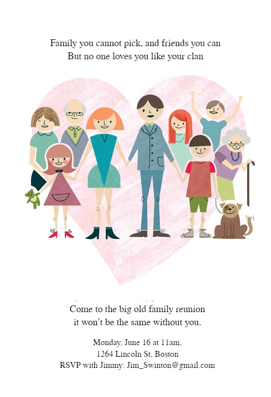 Big old family - family reunion invitation