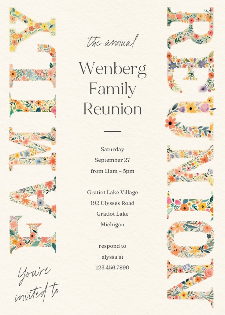 Blooming letters - family reunion invitation