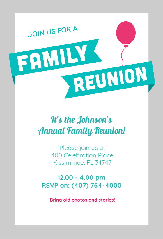 Blue Ribbons - Family Reunion Invitation Template (Free) | Greetings Island