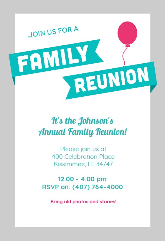 Blue ribbons - family reunion invitation
