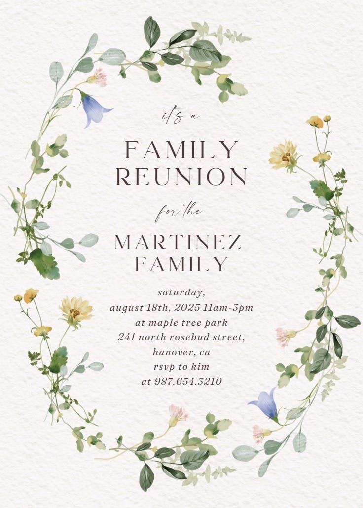 Border of blooms - family reunion invitation