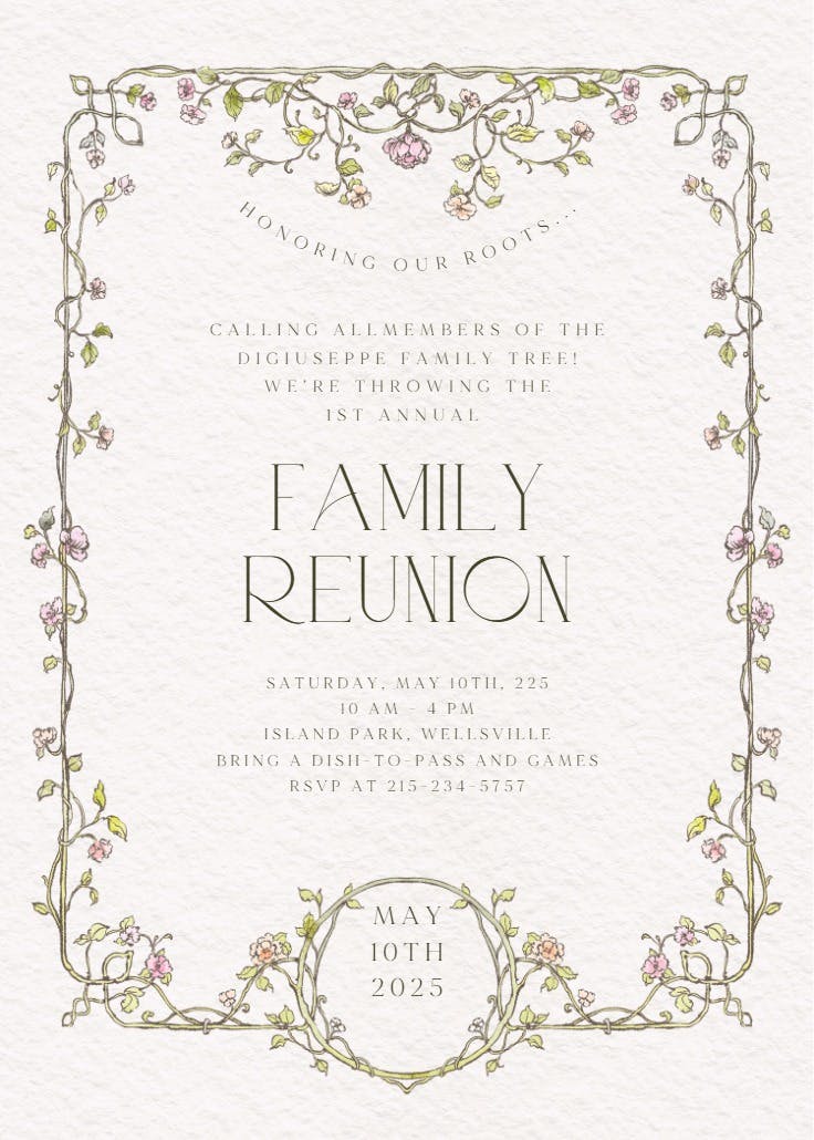 Elegant florals - invitación para reunión familiar