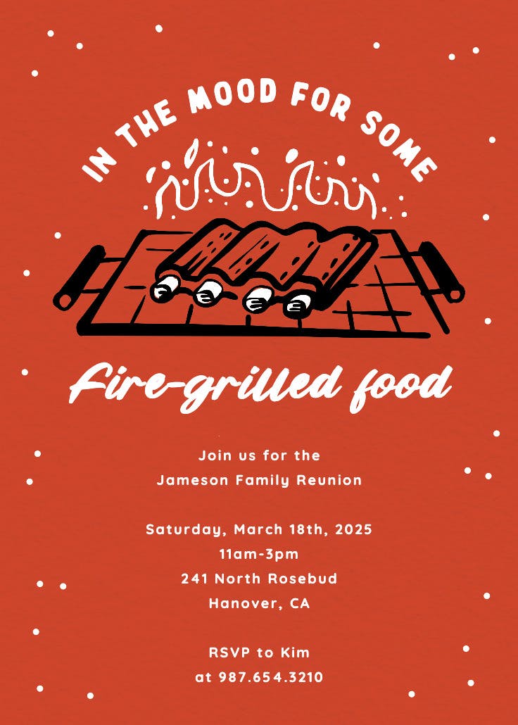 Fire-grilled food - family reunion invitation
