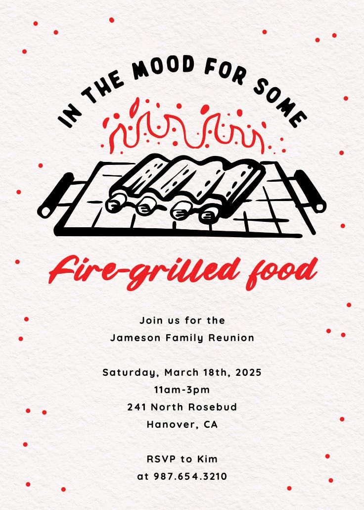 Fire-grilled food - invitación para reunión familiar